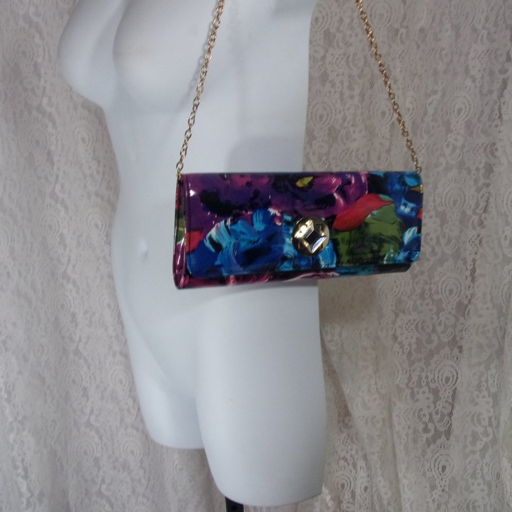 Jessica McClintock Watercolors Blue Pink Red Black Shoulder Clutch Handbag Purse